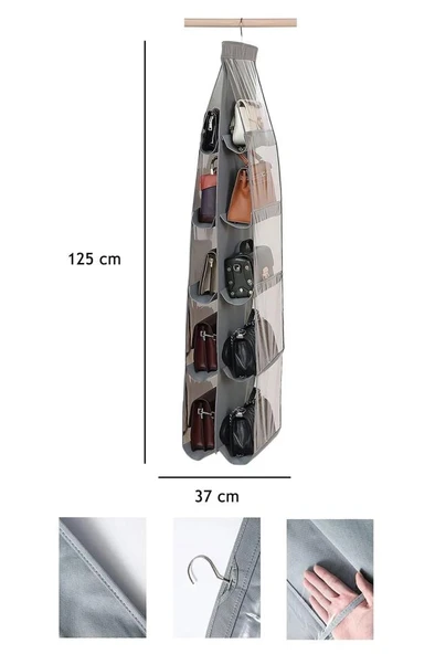 Çanta ve Ayakkabı Düzenleyici 10 Cepli, Dolap İçi Askılı Pencereli Çanta Cüzdan Ayakkabı Organizer - 3