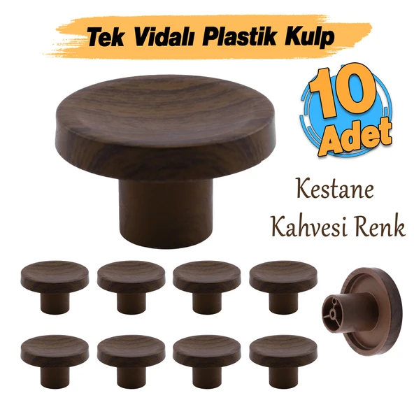 Tek Vidalı Bohem İç Bükey Plastik Düğme Kulp Kestane Kahvesi Renk Mobilya Dolap Çekmece Kulpu Kulbu - Resim 2