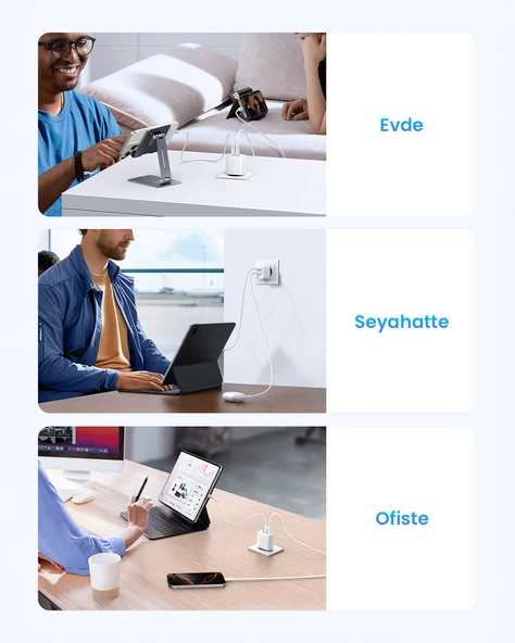 UGREEN 20W 2 Portlu Hızlı Şarj Cihazı, 1xUSB-A, 1xUSB-C, Beyaz, 45310 - Resim 8