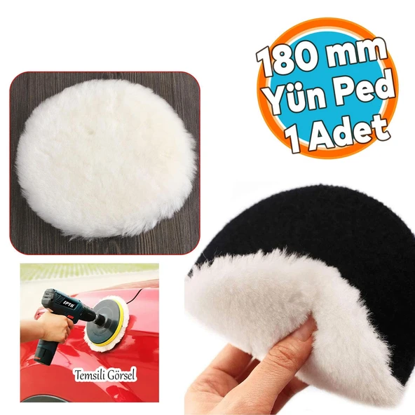 Yün Ped Ø 180 mm Pasta Cila Polisaj Süngeri Cırt Tabanlı Kuzu Postu Yünü Keçesi Parlatma ( 1 Adet ) ürün görseli