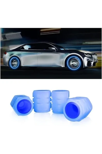 Karachil Gece Parlayan Neon Fosforlu Sibop Kapağı, 4 Adet, Plastik, 2 Cm, Tüm Arabalara Uygun (Mavi)