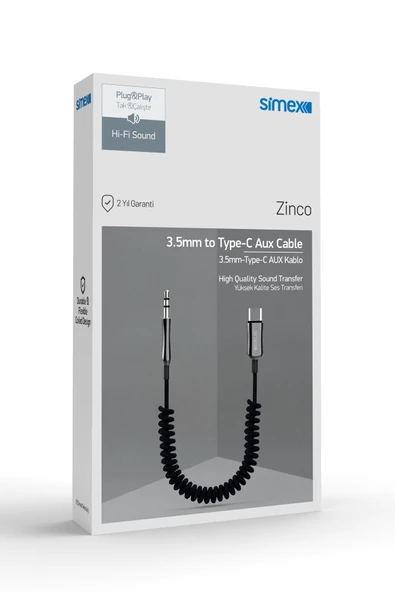 Zinco Type-C Kumaş Spiralli AUX Kablosu Simex SA-01 - 4