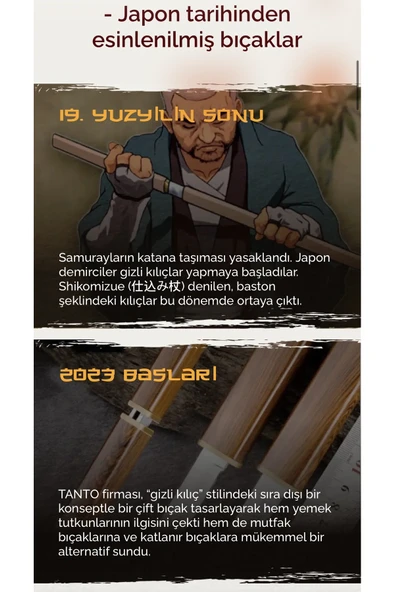 seka TANTO 2'si 1 Arada Japon Bıçakları Ejderha & Kaplan Özel Üretim Paslanmaz Çelik - 5