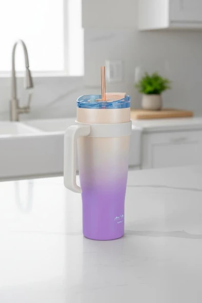 Bambum Horizon - Pipetli Termos Bardak Pembe 1000ml - 2