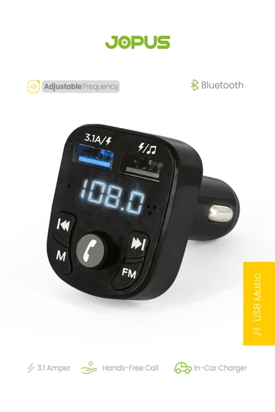 Jopus Bluetooth Araç Kiti, Araç Şarjı Çakmaklık Girişli, Oto Müzik Çalar Kiti, Fm Transmitter Usb Mp3 F8 - 4