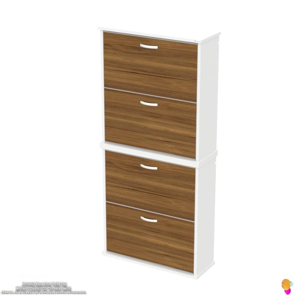 Modilayn UMAY' 2 Li Asma Antre Hol 72 x 148 x 25,5 cm’ lik 4 Düşer Kapak 8 Göz Raf Bölmeli Ayakkabılık - 6