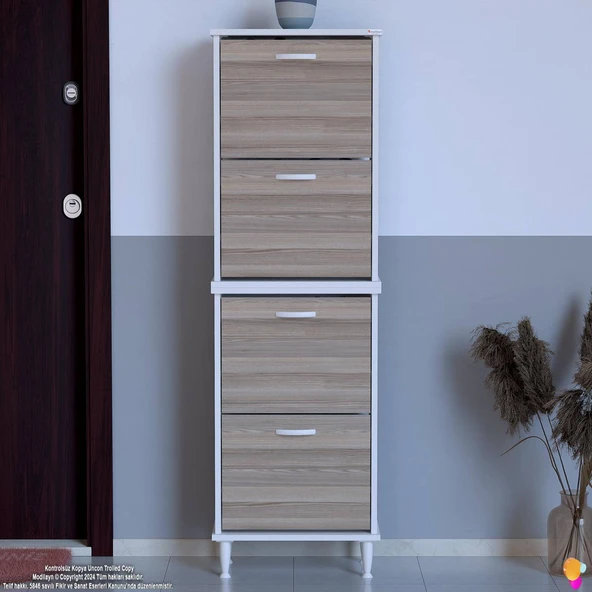 Modilayn UMAY' 2 Li Kapı Önü 52x168x 26 cm’ lik 4 Düşer Kapak 8 Göz Bölmeli Ayakkabılık - Resim 3