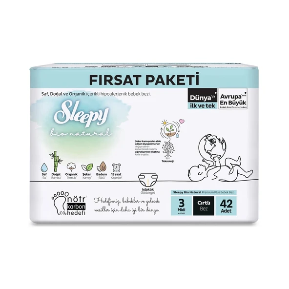 Sleepy Bio Natural Bebek Bezi Fırsat Paketi 3 Beden 42 Adet ürün görseli