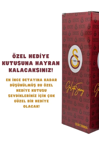 Galatasaray 500ml Lisanslı Çift Katlı Paslanmaz Çelik Termos 8 Saat Sıcak Soğuk Hediye Kutulu Siyah - 4