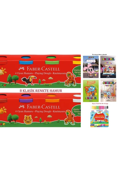 Faber Castell 4'lü 2 Adet 8 Renk Klasik Renk Oyun Hamuru ve The Gumball 16 Syf 4 Adet Boyama