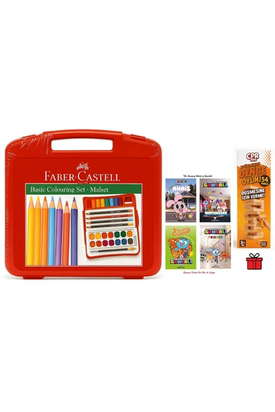 Faber Castell Boyama Çantası 8'li Suluboya 8'li Pastel Boya 6'lı Keçeli Kalem 12'li Boya Kalemi 2b Goldfaber Kalem