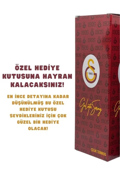 Galatasaray Lisanslı Çift Katlı Paslanmaz Çelik Termos Mug 8 Saat Sıcak Soğuk Hediye Kutulu 400ml - 6