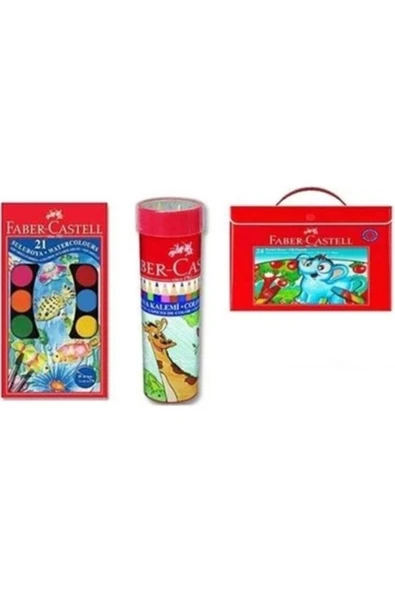 Faber Castell Faber-Castell 21'li Sulu Boya + 24'lü Kuru ve Pastel Boya Seti