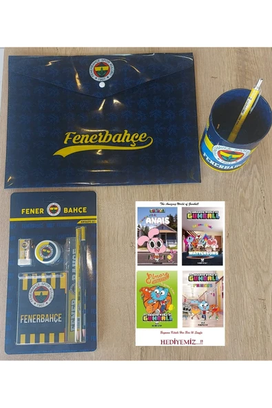 Fenerbahçe TMN Kırtasiye Seti (Dosya-6'Lı Kırtsye Seti-Wıse 0.7 Kalem-Kalemlik) ve 4'Lü Gumball Boyama Kitabı.!