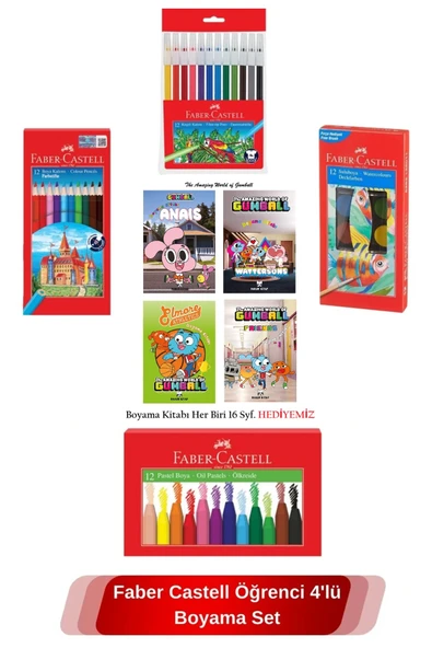 Faber Castell Öğrenci 4'lü Boyama Seti ve Gumball 4'Lü Boyama Seti–12 Renkli Boyalarla Yaratıcılığınızı Keşfedin