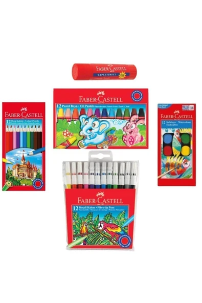 Faber Castell Faber 12 Li Kuru-keçeli-sulu-pastel Boya Set Ve 22gr Stick