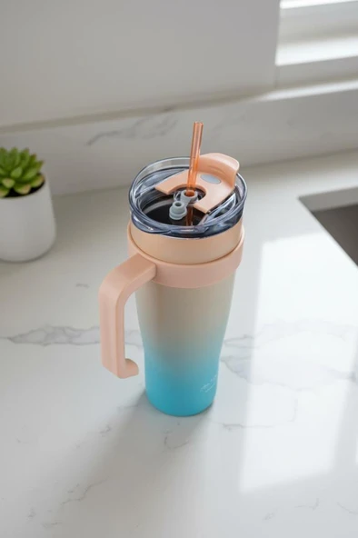 Bambum Horizon - Pipetli Termos Bardak Turkuaz 1000ml - 2