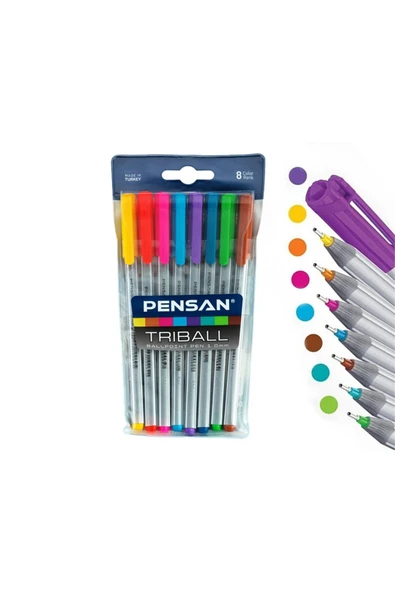 Pensan Triball Tükenmez Kalem Renkli 8 Li Vakumlu ürün görseli 1