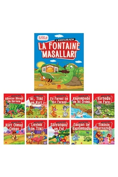 Ema Kitap La Fontaine Masalları (10 Kitap+Soru Kitapçığı) kitabı Tuba Öztürk  Ema Kitap ürün görseli
