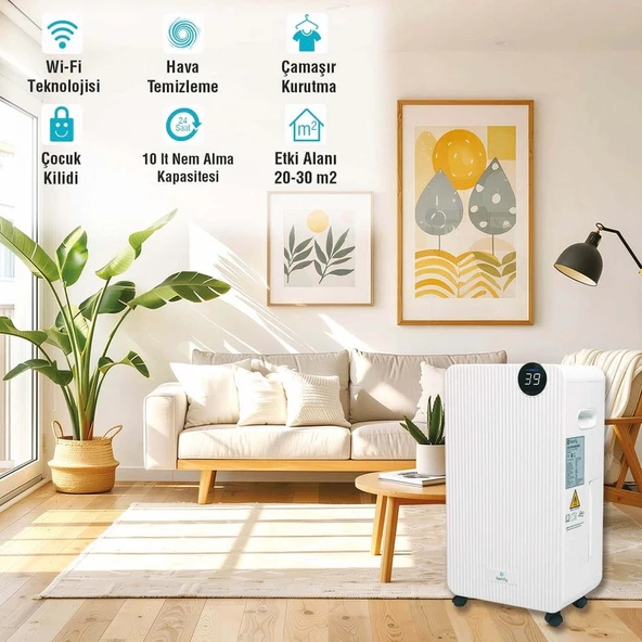 FLY10 Akıllı ( Wi-Fi ) Ev Tipi Nem Alma ve Hava Temizleme Cihazı - 3
