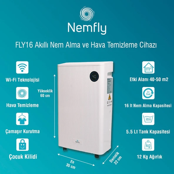 FLY16 Akıllı ( Wi-Fi ) Ev Tipi Nem Alma ve Hava Temizleme Cihazı - 2