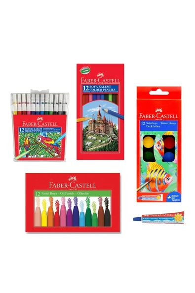 Faber Castell 4 Lü Boyama Seti 12 Li Kuru + Keçeli + Pastel + Sulu Boya + Sıvı Yapıştırıcı ürün görseli 1