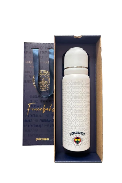 Fenerbahçe Çelik Termos 650 ML Beyaz Renk Bardaklı Lisanslı Orijinal Ürün Kutulu 587190