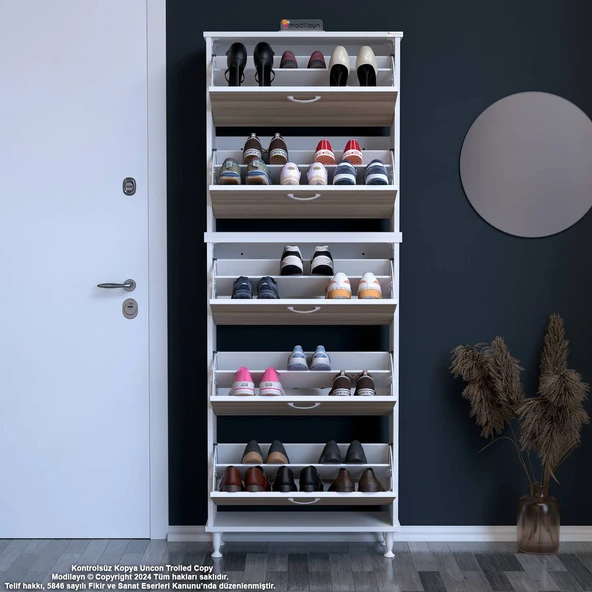 Modilayn VARBİ UMAY' 2 Li Antre Hol 72 x205x 25, 5 cm’ lik 5 Düşer Kapak 10 Göz Bölmeli Ayakkabılık - 4