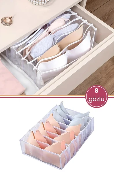 Sütyen Düzenleyici 8 Bölmeli, İç Çamaşırı Sütyen Çorap Katlanabilir Dolap ve Çekmece İçi Organizer ürün görseli 1