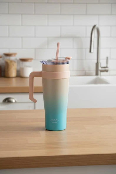 Bambum Horizon - Pipetli Termos Bardak Turkuaz 1000ml - 3