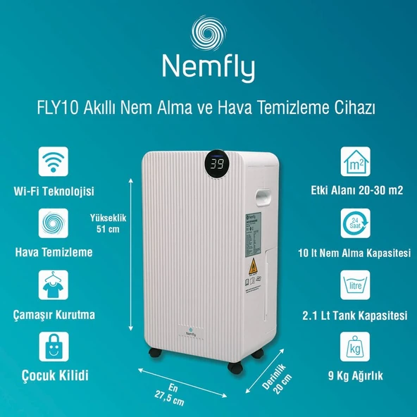 FLY10 Akıllı ( Wi-Fi ) Ev Tipi Nem Alma ve Hava Temizleme Cihazı - 2