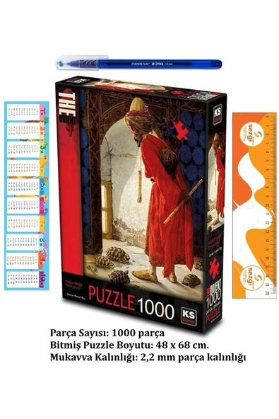 Ks Games 1000 Parça Puzzle Kaplumbağa Terbiyecisi ve Tükenmez Kalem+Sezgistore Ayraç Cetvel