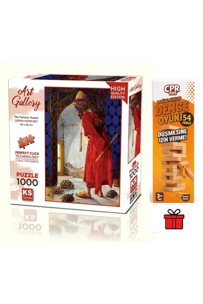 Ks Games Kaplumbağa Terbiyecisi (Osman Hamdi Bey) 48x68 cm 'lik Puzzle ve CPRToys Doğal Ahşap Denge Oyunu 54p