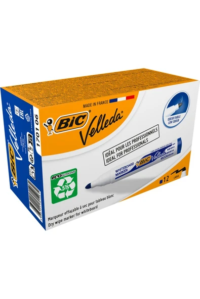 Bic Tahta Kalemi Yuvarlak Uçlu Velleda Mavi 1701 06 - 12'li Paket