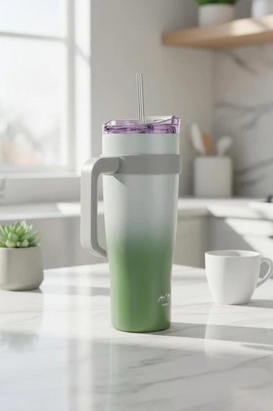 Bambum Horizon - Pipetli Termos Bardak Yeşil 1000ml - 3