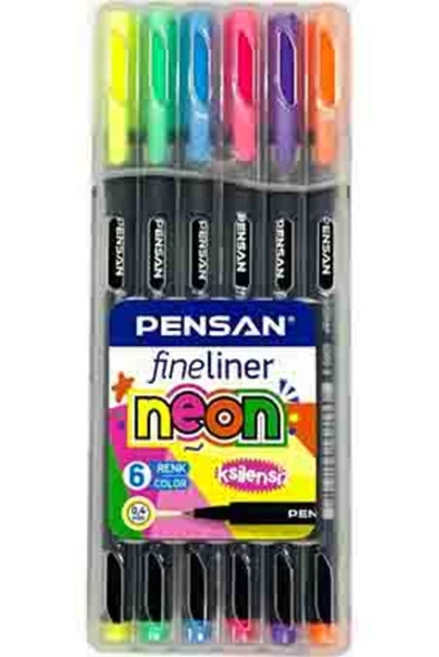 Pensan 6300 Fineliner 0.4 mm Keçe Uçlu Kalem 6 Neon Renk Set ürün görseli 1