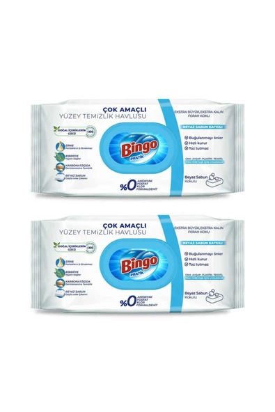 BİNGO YÜZEY TEMİZLEME HAVLUSU 96'LI - BEYAZ SABUN X 2 ADET