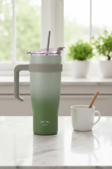 Bambum Horizon - Pipetli Termos Bardak Yeşil 1000ml - 4