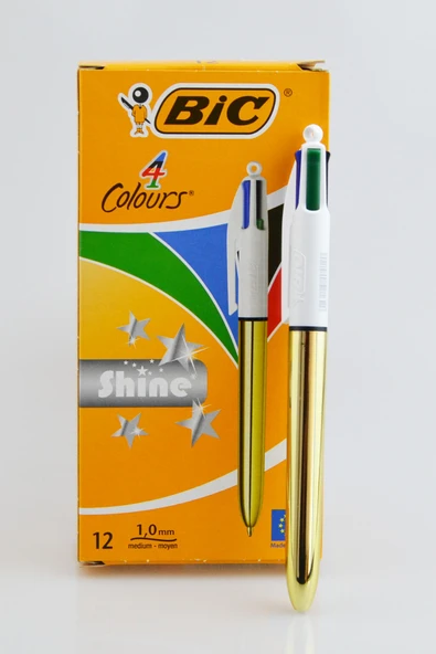 Bic 4 Renk Shine Metalik Gold Gövde Çoklu Tükenmez Kalem - 1 Adet ürün görseli 1