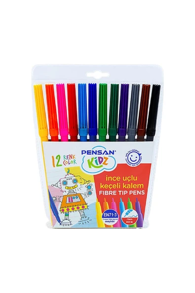 Pensan Kidz Keçeli Kalem 12 Renk Ince Uçlu Keçeli Boya Kalemi ürün görseli 1