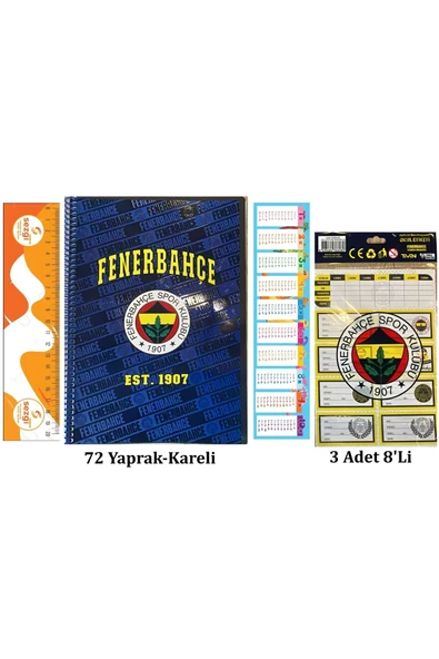 Fenerbahçe Orjinal Lisanslı Okul Defteri ve Etiketi +Sezgistore Ayraç Cetvel-0 ürün görseli 1