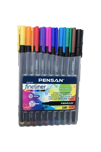 Pensan 6500 0.4 mm 10 Renk Plastik Kutu Fineliner ve Gumball Boyama Kitabı 4 Adet 16 Syf Hediye...! - 2