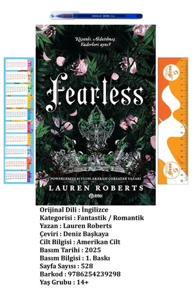 BETA byou Fearless (Karton Kapak) 14+ Yaş Lauren Roberts'ın Fantastik/Romantik Roman+Sezgistore Ayraç+Kalem