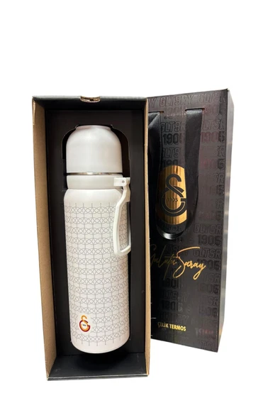 Galatasaray Çelik Termos 650 ML Beyaz Renk Bardaklı Lisanslı Orijinal Ürün Kutulu GS