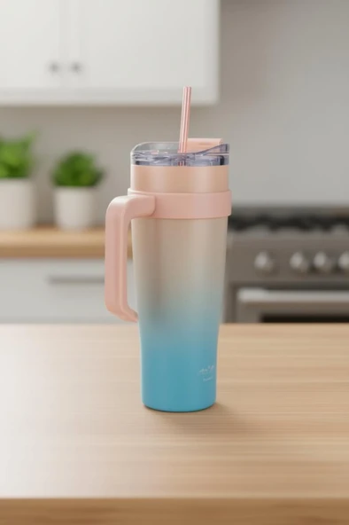 Bambum Horizon - Pipetli Termos Bardak Turkuaz 1000ml