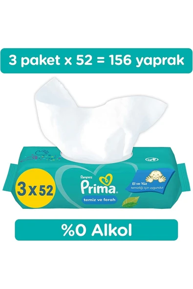 Prima Islak Havlu Mendil Temiz Ve Ferah (BİTKİ BAZLI) 6 Lı Set (2PK*3) 312 Yaprak - Resim 3