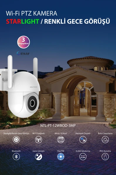NEUTRON 3MP STARLIGHT WIFI PTZ IP KAMERA - Resim 2