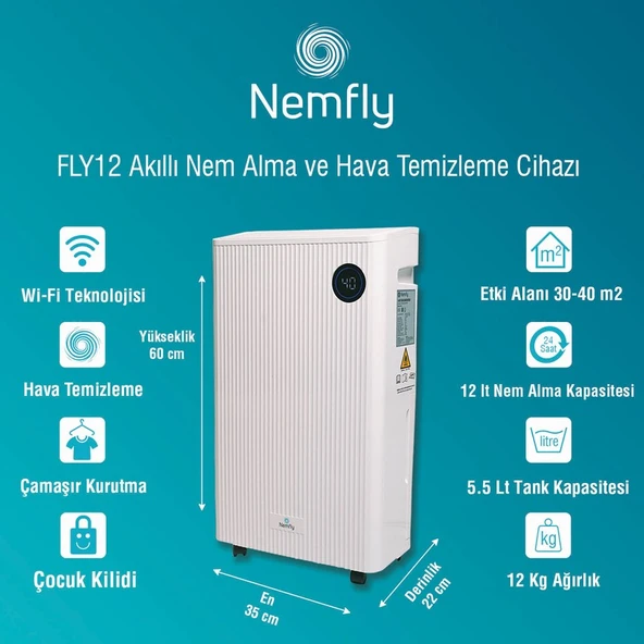FLY12 Akıllı ( Wi-Fi ) Ev Tipi Nem Alma ve Hava Temizleme Cihazı - 2