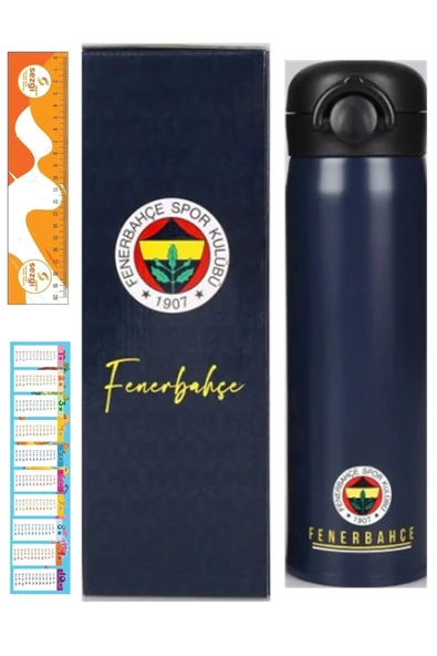 Fenerbahçe Lisanslı Çelik Termos 500 ml Kilitli ve Sezgistore Cetvel Ayraç