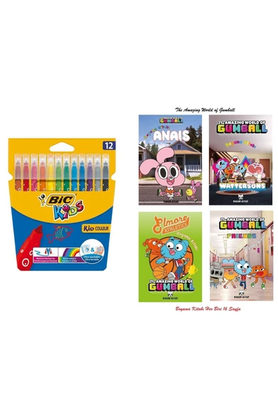 Bic Kid Couleur Keçeli Boya Kalemi 12`li Kutu ve  Gumball Boyama Kitabı 4 Adet 16 Syf Hediyemiz...! ürün görseli 1